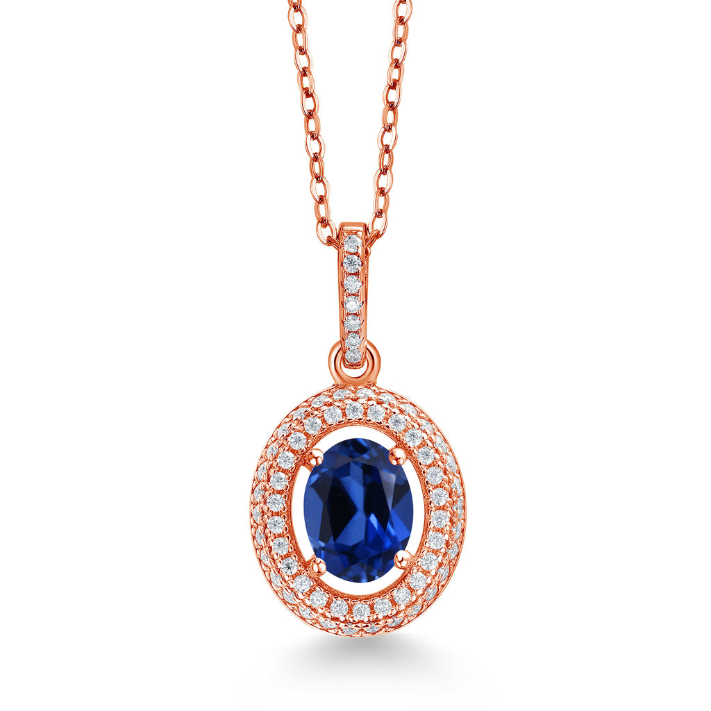 Blue Created Sapphire - September_Rose Gold Plated Silver_Pendant in Rose Gold Plated Silver