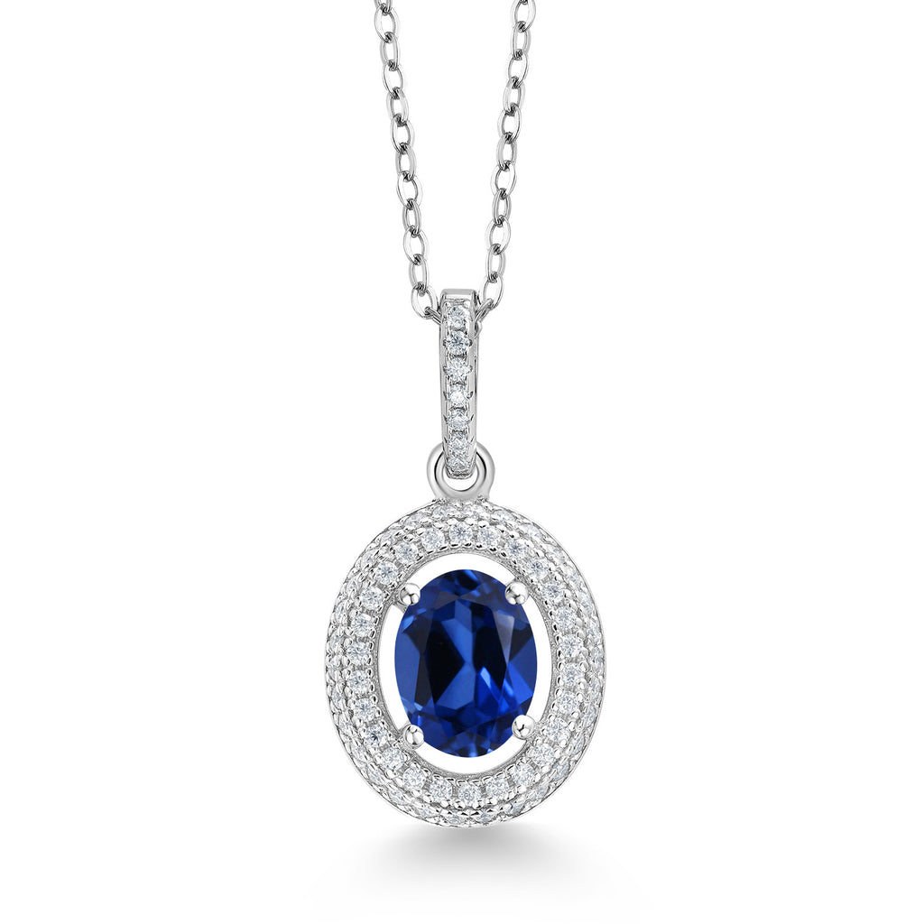 Blue Created Sapphire - September_Sterling Silver_Pendant in Sterling Silver