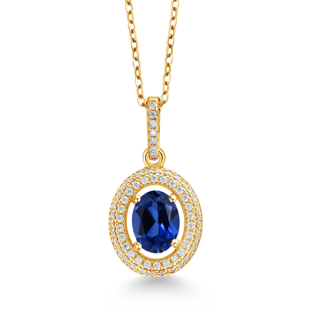 Blue Created Sapphire - September_Yellow Gold Plated Silver_Pendant in Yellow Gold Plated Silver