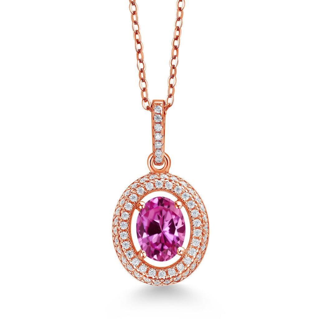 Pink Created Sapphire - September_Rose Gold Plated Silver_Pendant in Rose Gold Plated Silver