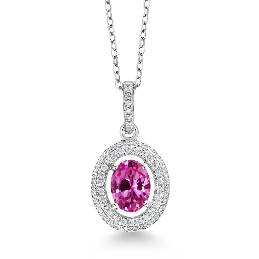 Pink Created Sapphire - September_Sterling Silver_Pendant in Sterling Silver