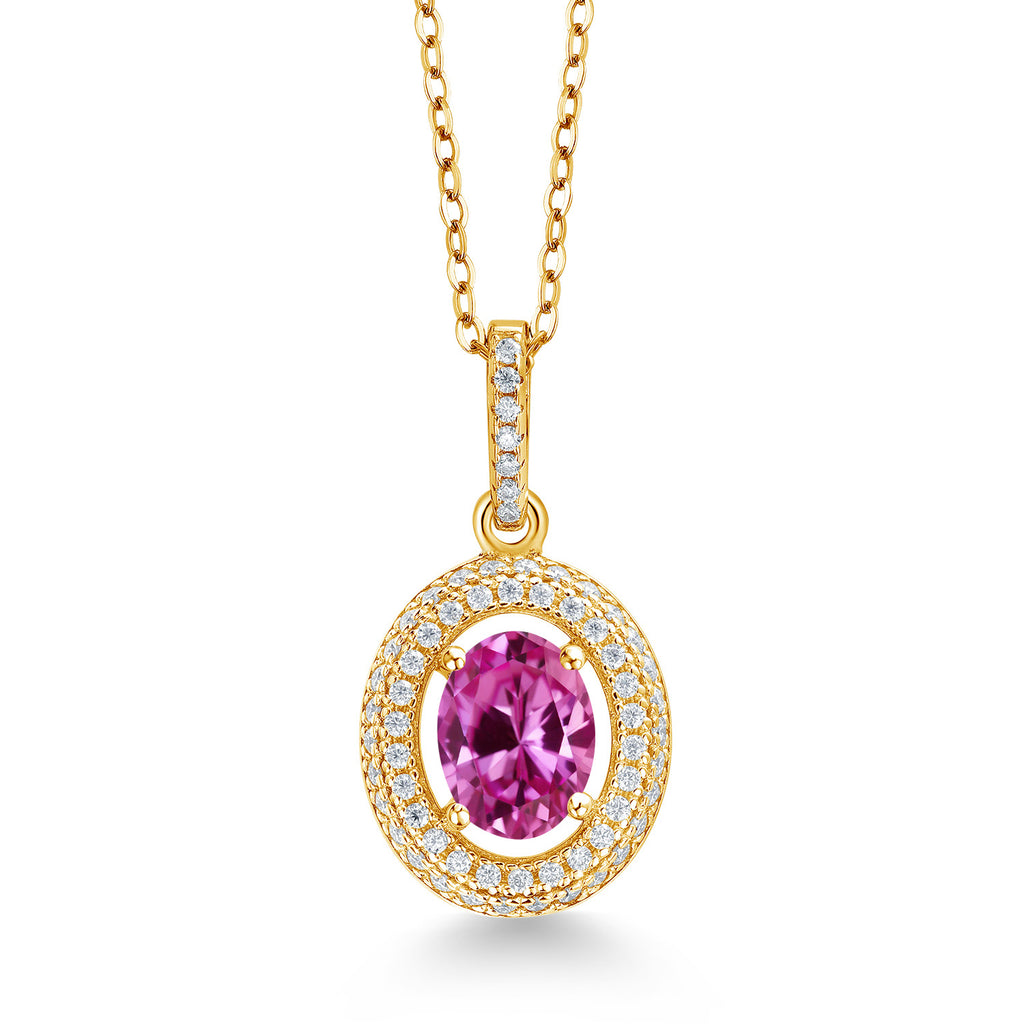 Pink Created Sapphire - September_Yellow Gold Plated Silver_Pendant in Yellow Gold Plated Silver
