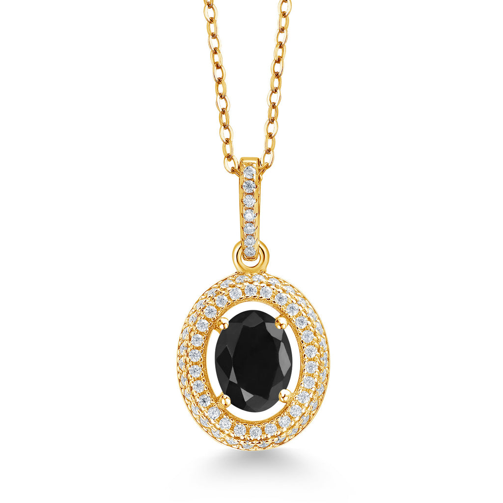 Black Sapphire - September_Yellow Gold Plated Silver_Pendant in Yellow Gold Plated Silver