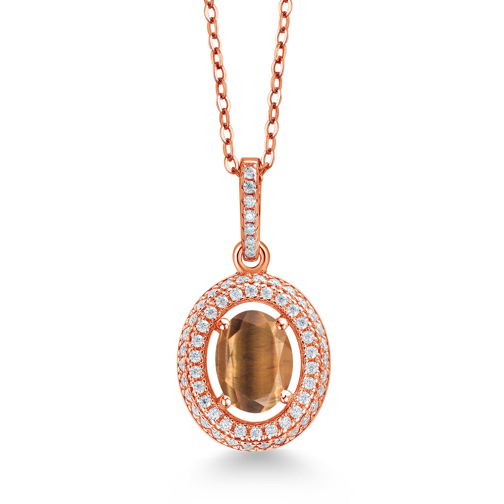Brown Tiger Eye_Rose Gold Plated Silver_Pendant in Rose Gold Plated Silver