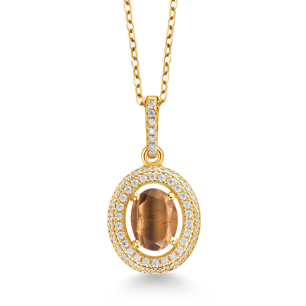 Brown Tiger Eye_Yellow Gold Plated Silver_Pendant in Yellow Gold Plated Silver