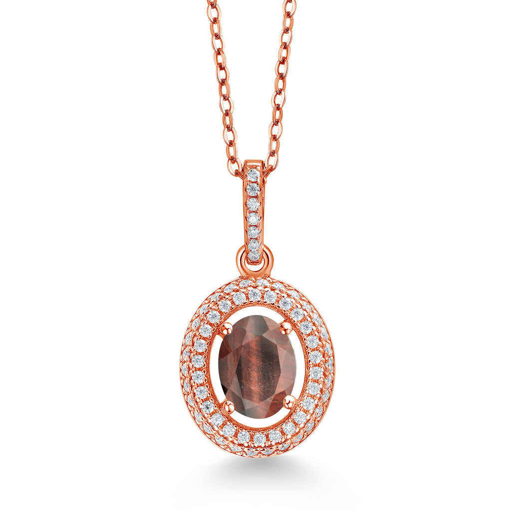 Red Tiger Eye_Rose Gold Plated Silver_Pendant in Rose Gold Plated Silver