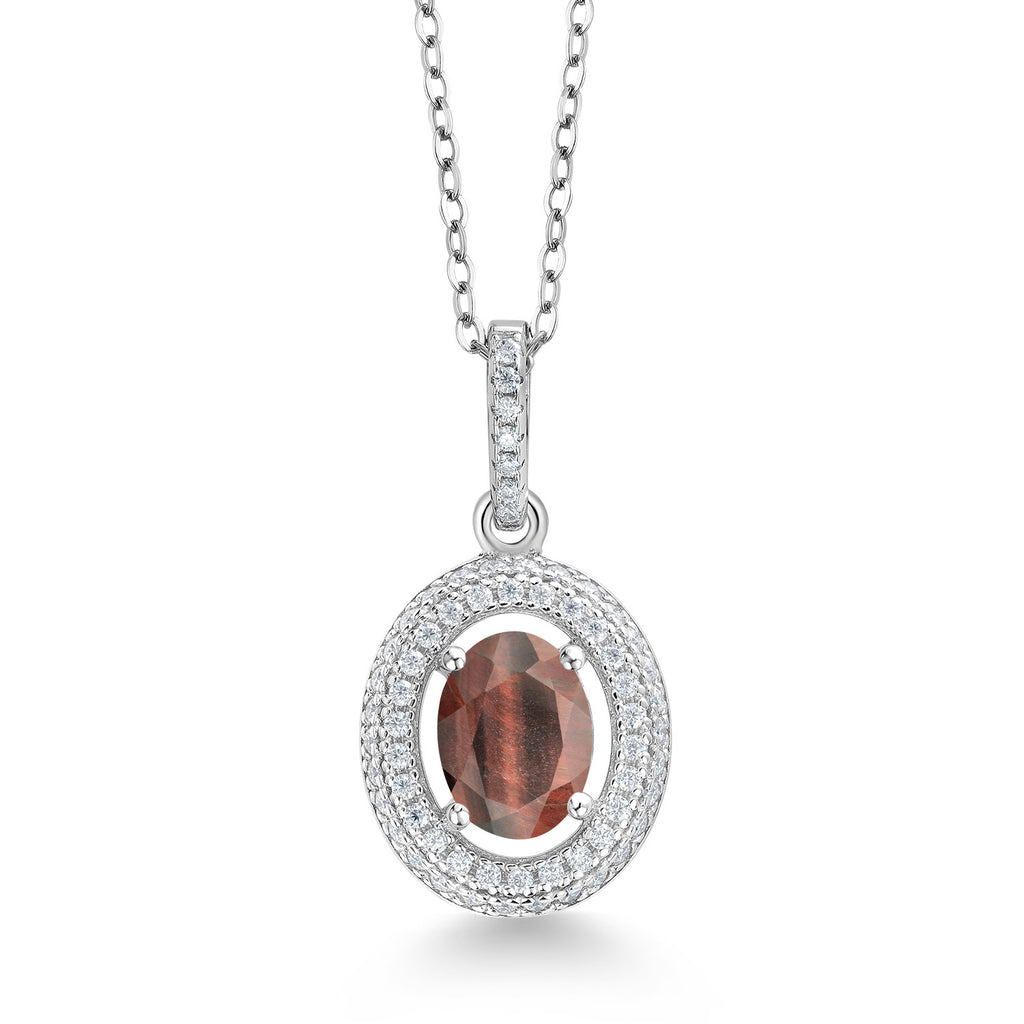 Red Tiger Eye_Sterling Silver_Pendant in Sterling Silver