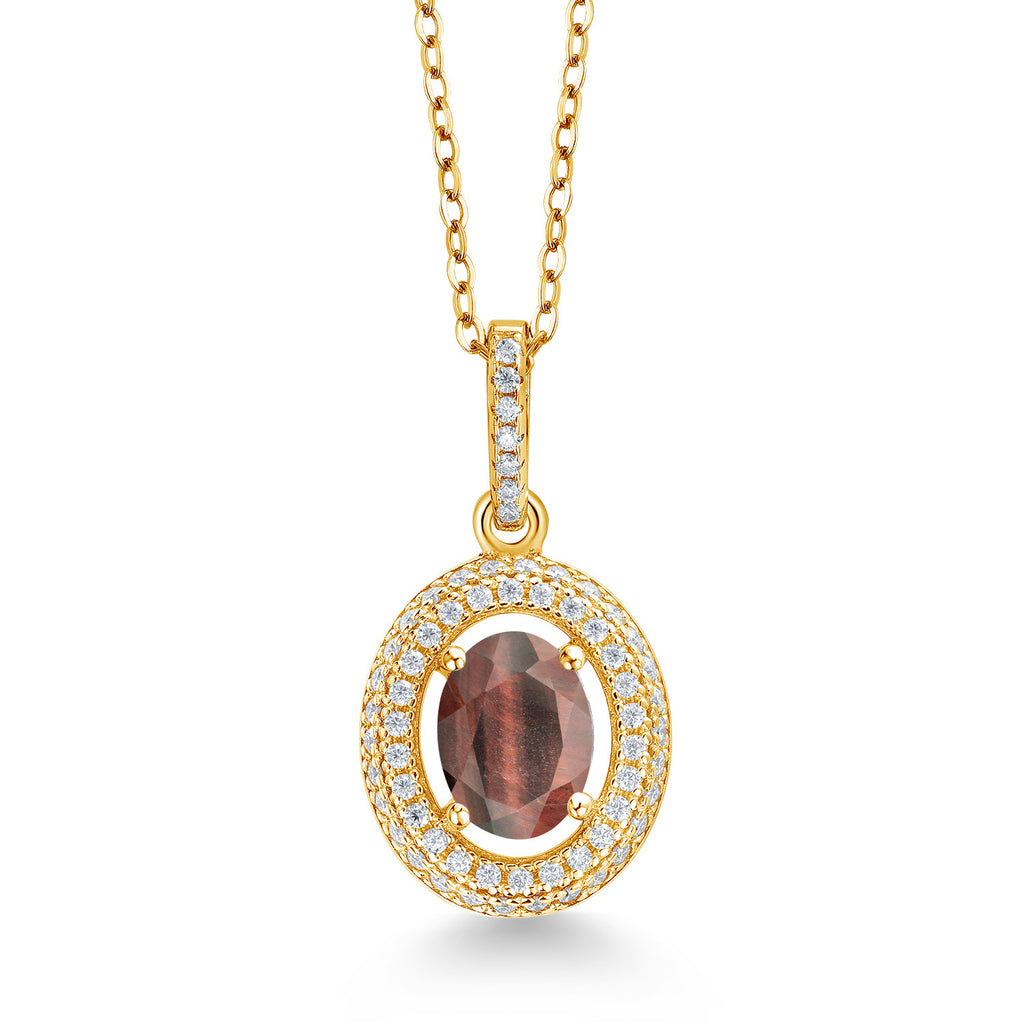 Red Tiger Eye_Yellow Gold Plated Silver_Pendant in Yellow Gold Plated Silver