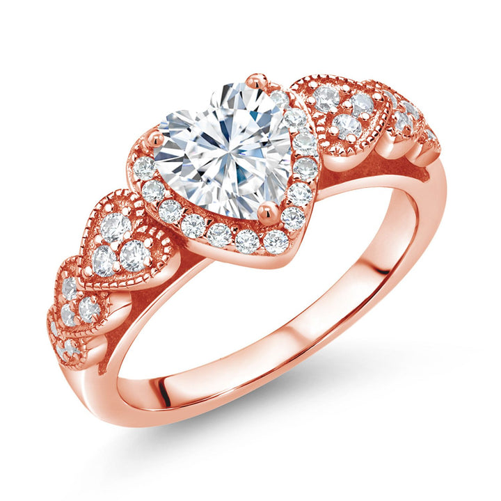 White Moissanite - April_5_Ring in 925 Rose Gold Plated Silver