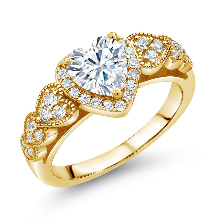 White Moissanite - April_6_Ring in 925 Yellow Gold Plated Silver