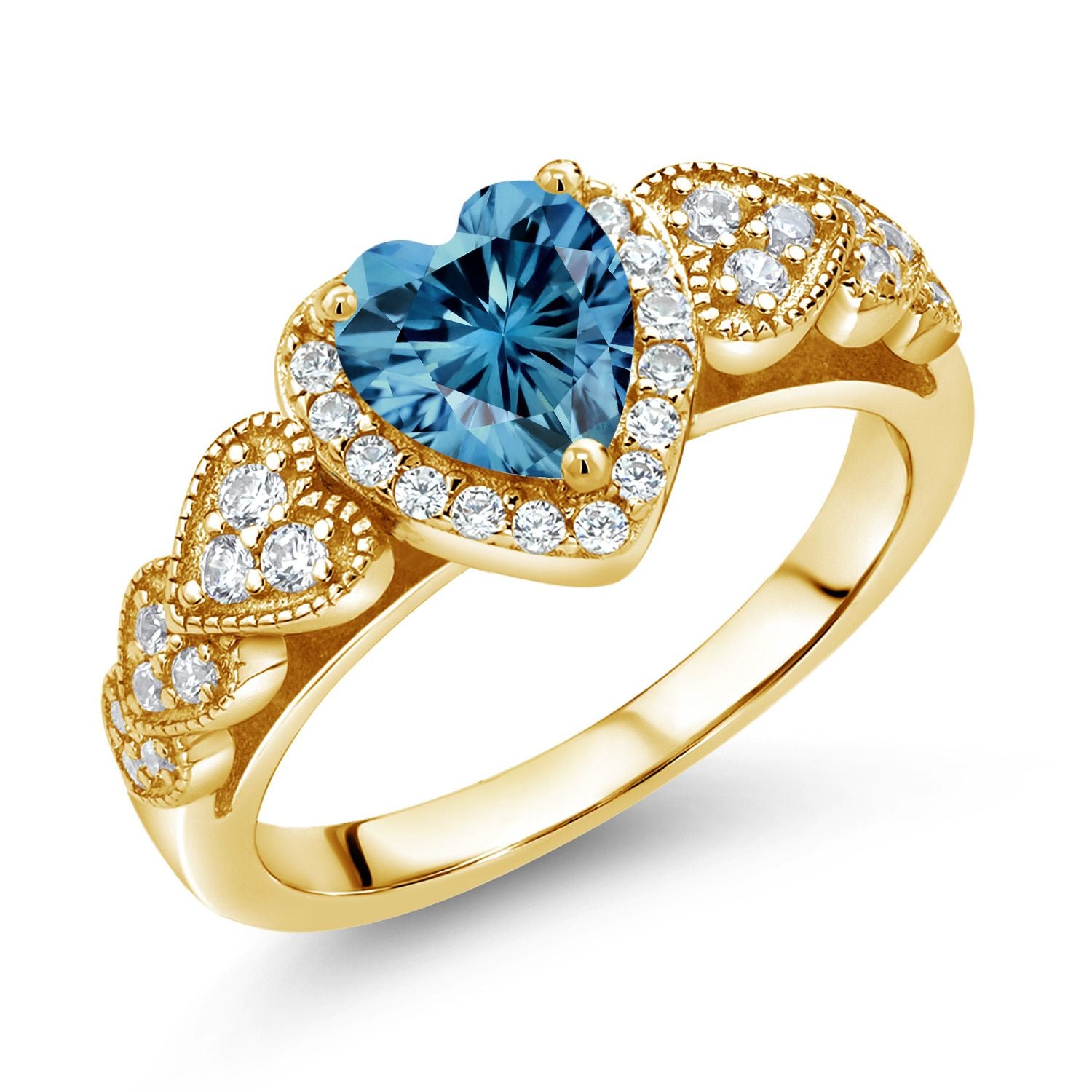 Persian Blue Moissanite - April_8_Ring in 925 Yellow Gold Plated Silver