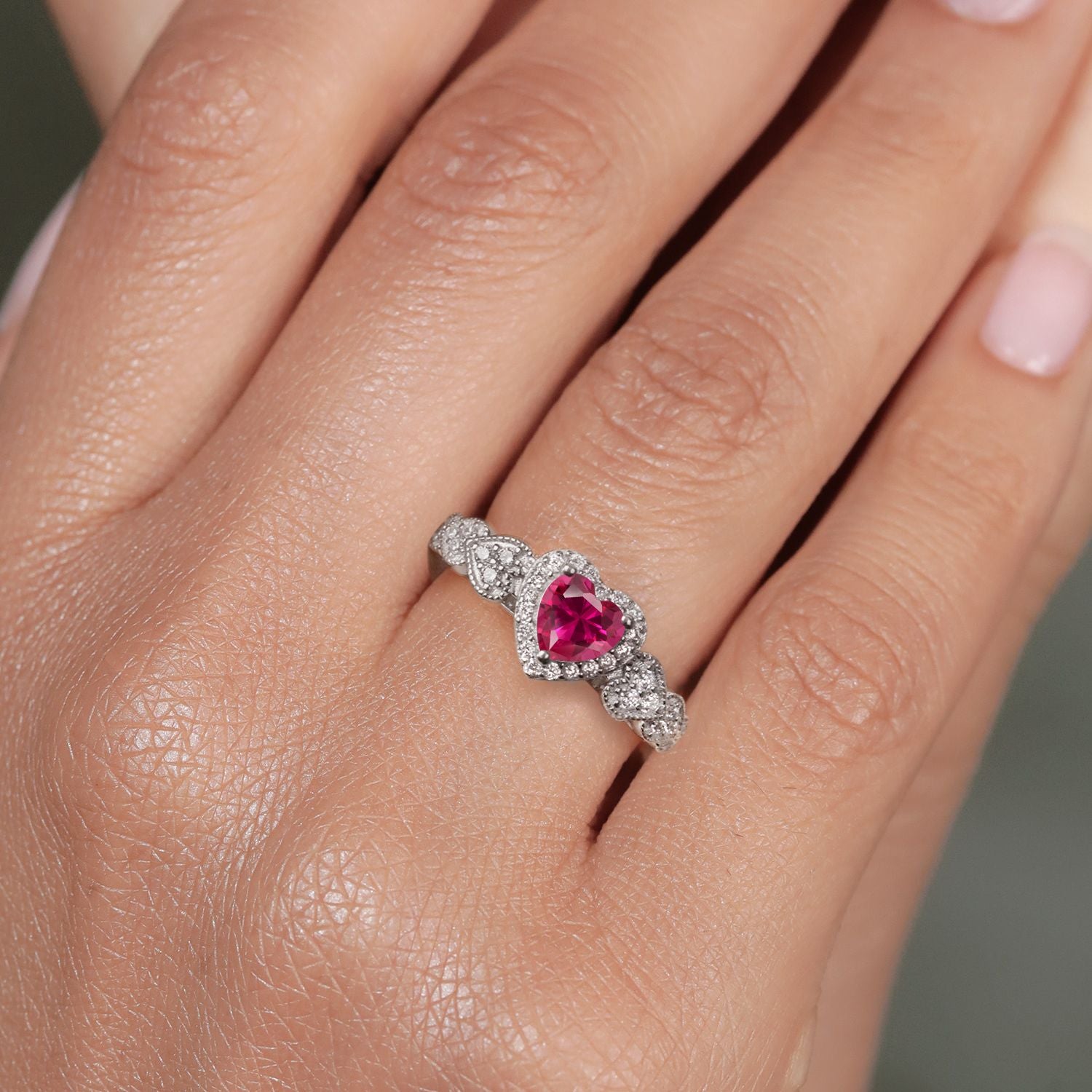 Created Ruby and Moissanite_8_Ring in 925 Sterling Silver