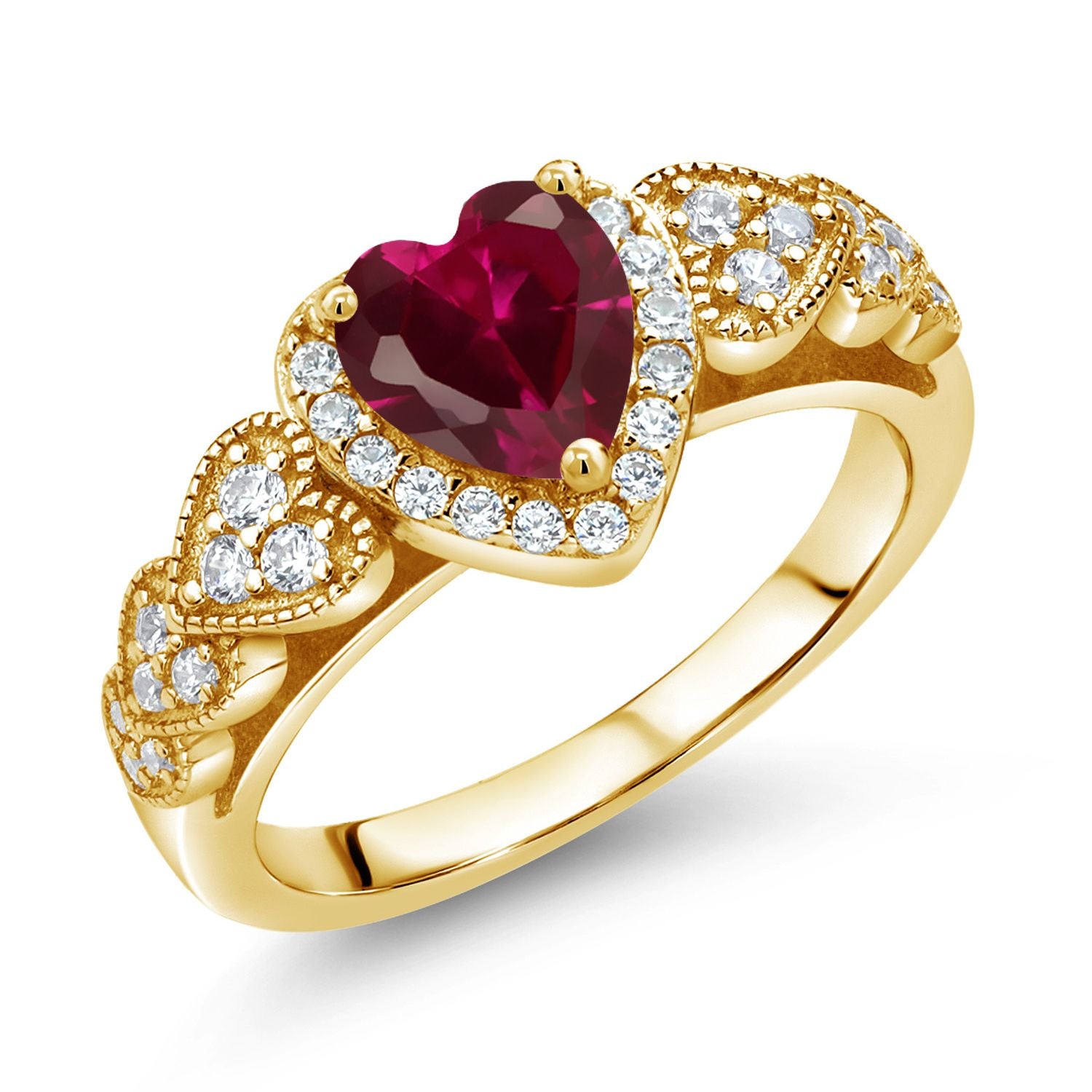 Created Ruby and Moissanite_8_Ring in 925 Yellow Gold Plated Silver