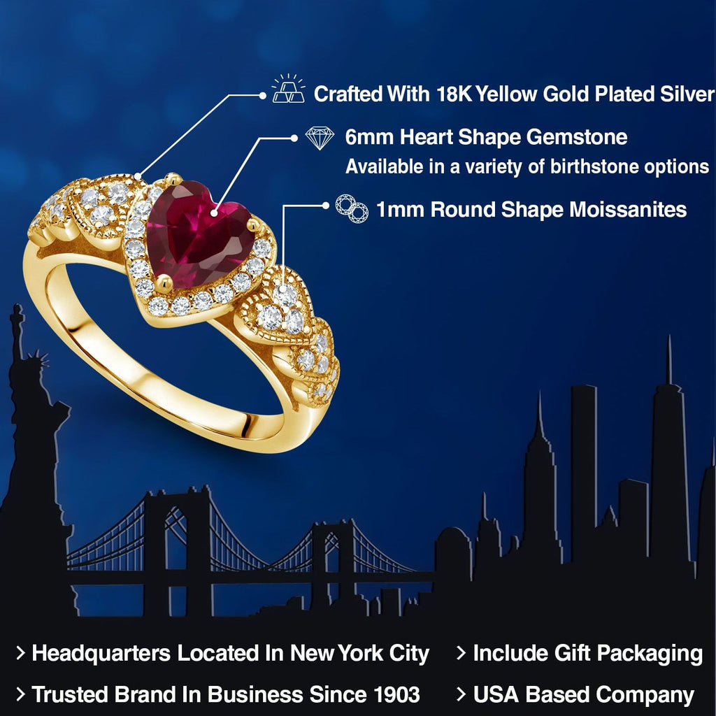 Created Ruby and Moissanite_8_Ring in 925 Yellow Gold Plated Silver