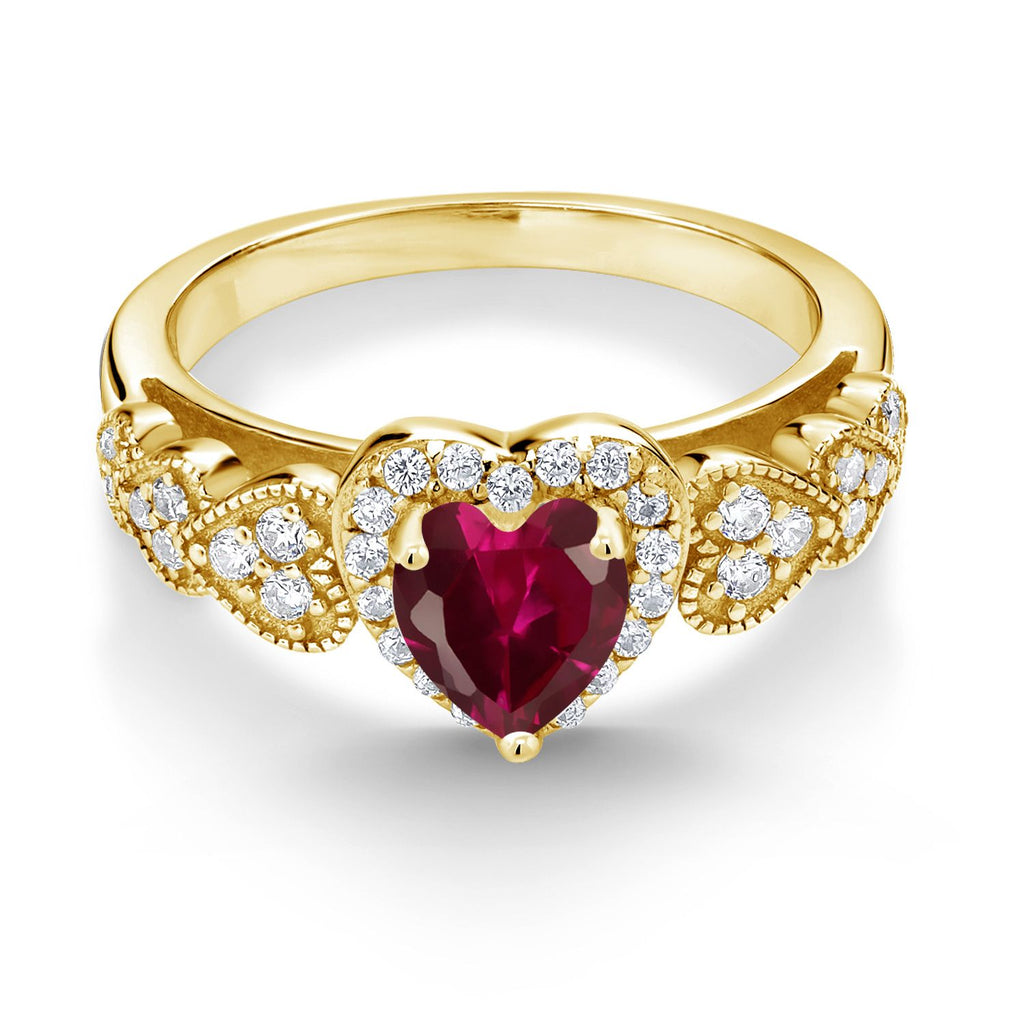 Created Ruby and Moissanite_8_Ring in 925 Yellow Gold Plated Silver