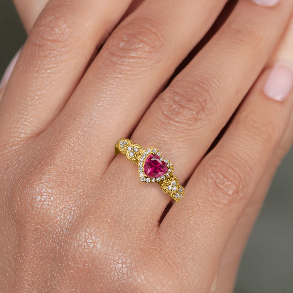 Created Ruby and Moissanite_8_Ring in 925 Yellow Gold Plated Silver