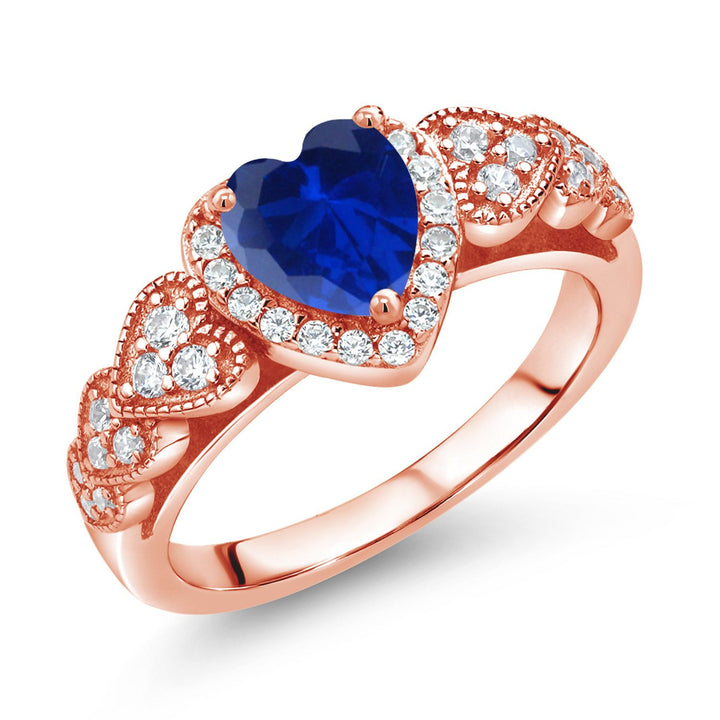 Blue Created Sapphire - September_6_Ring in 925 Rose Gold Plated Silver