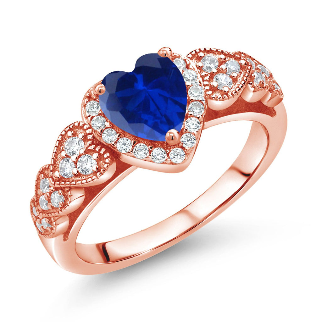 Blue Created Sapphire - September_6_Ring in 925 Rose Gold Plated Silver