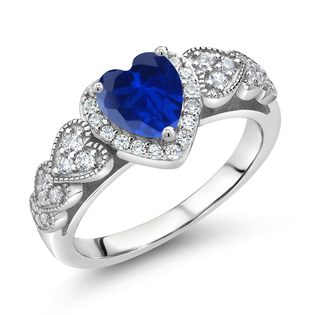 Blue Created Sapphire - September_6_Ring in 925 Sterling Silver