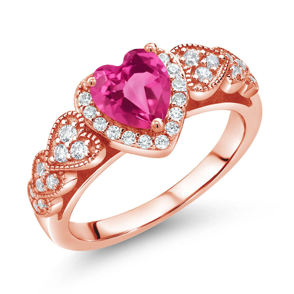 Pink Created Sapphire - September_9_Ring in 925 Rose Gold Plated Silver