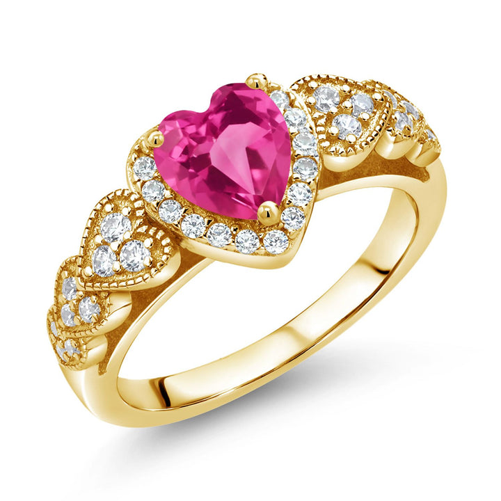 Pink Created Sapphire_5_Ring in 925 Yellow Gold Plated Silver