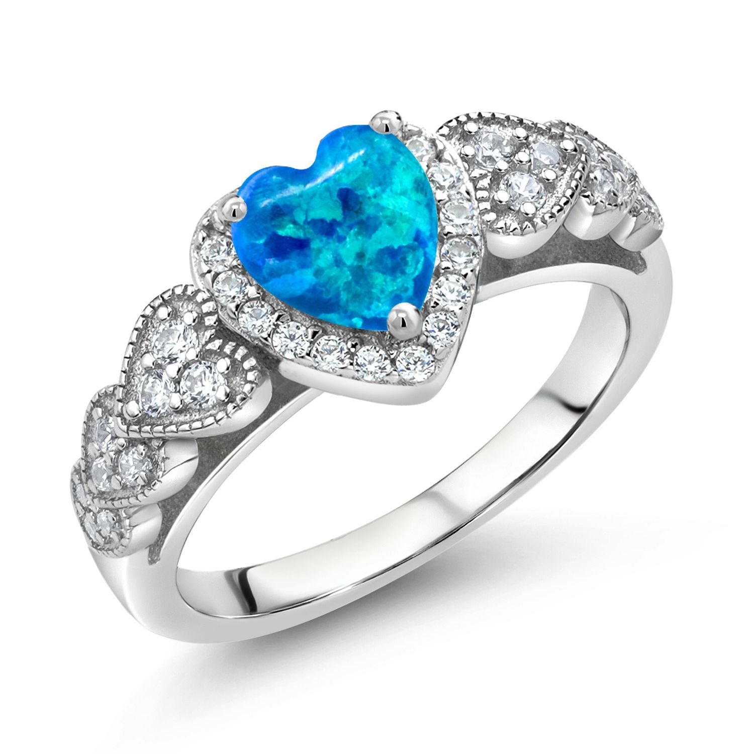 Blue Simulated Opal - October_6_Ring in 925 Sterling Silver