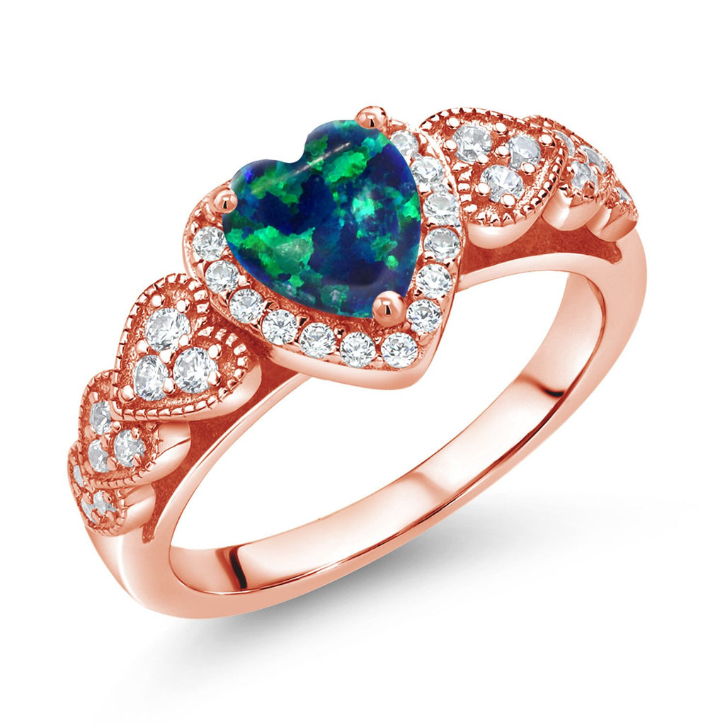 Green Simulated Opal - October_7_Ring in 925 Rose Gold Plated Silver