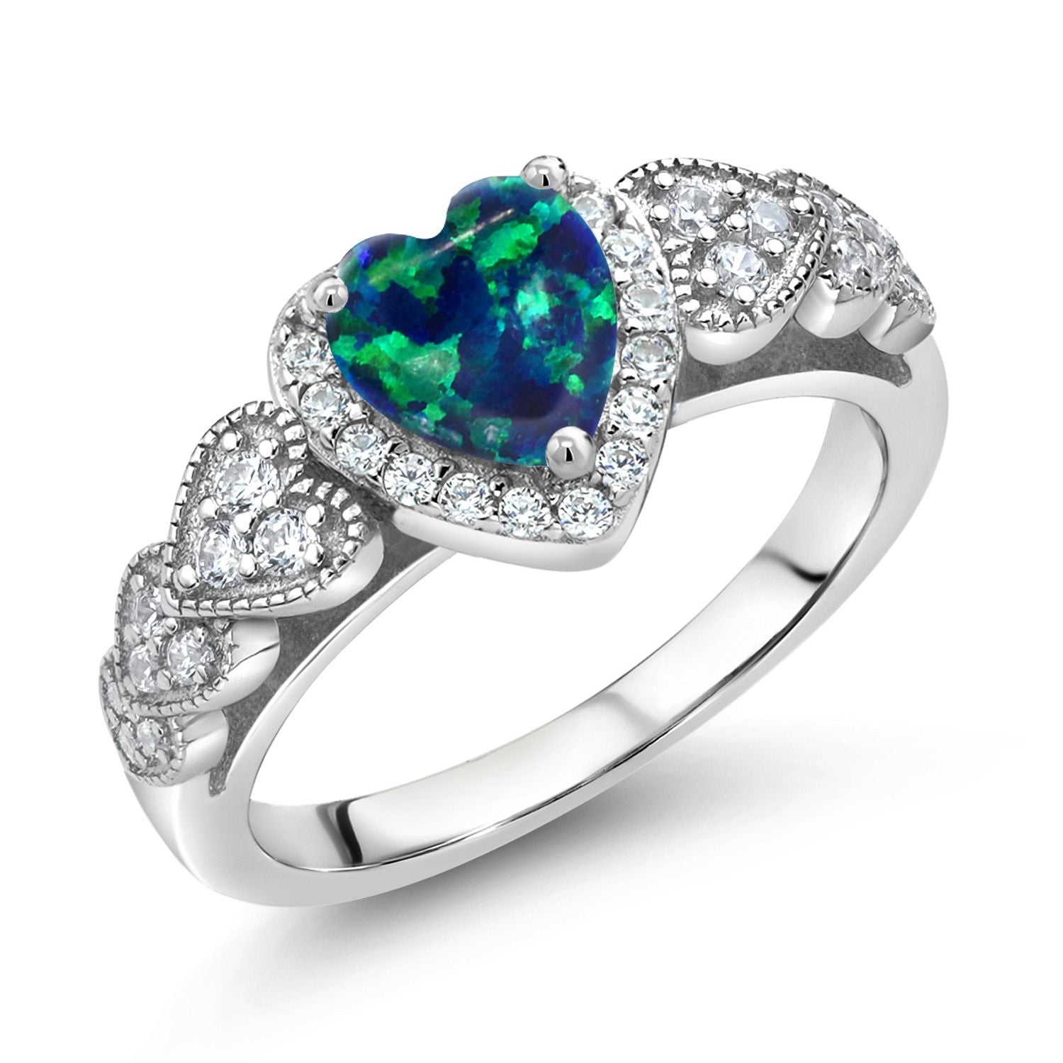 Green Simulated Opal - October_7_Ring in 925 Sterling Silver