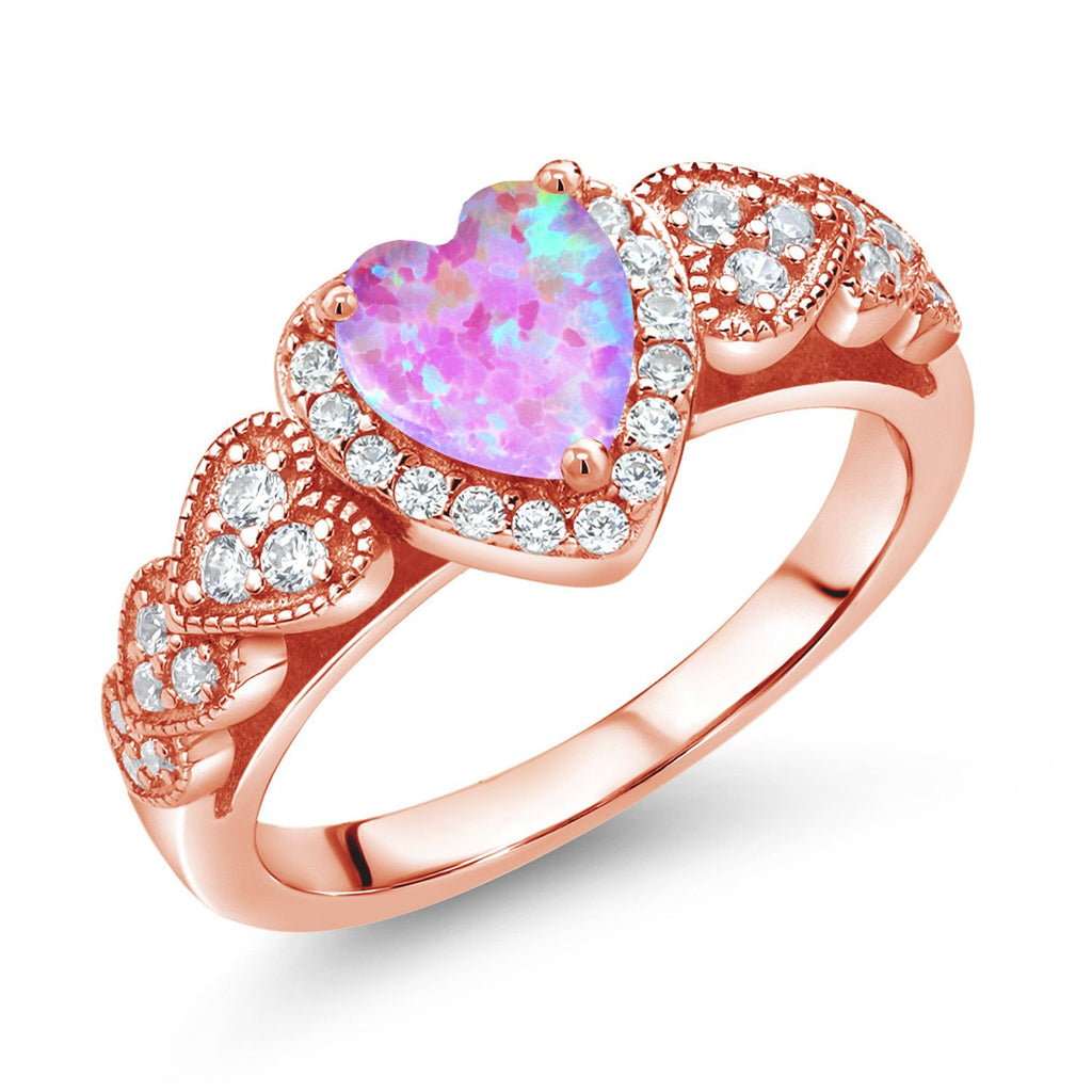 Pink Simulated Opal - October_9_Ring in 925 Rose Gold Plated Silver