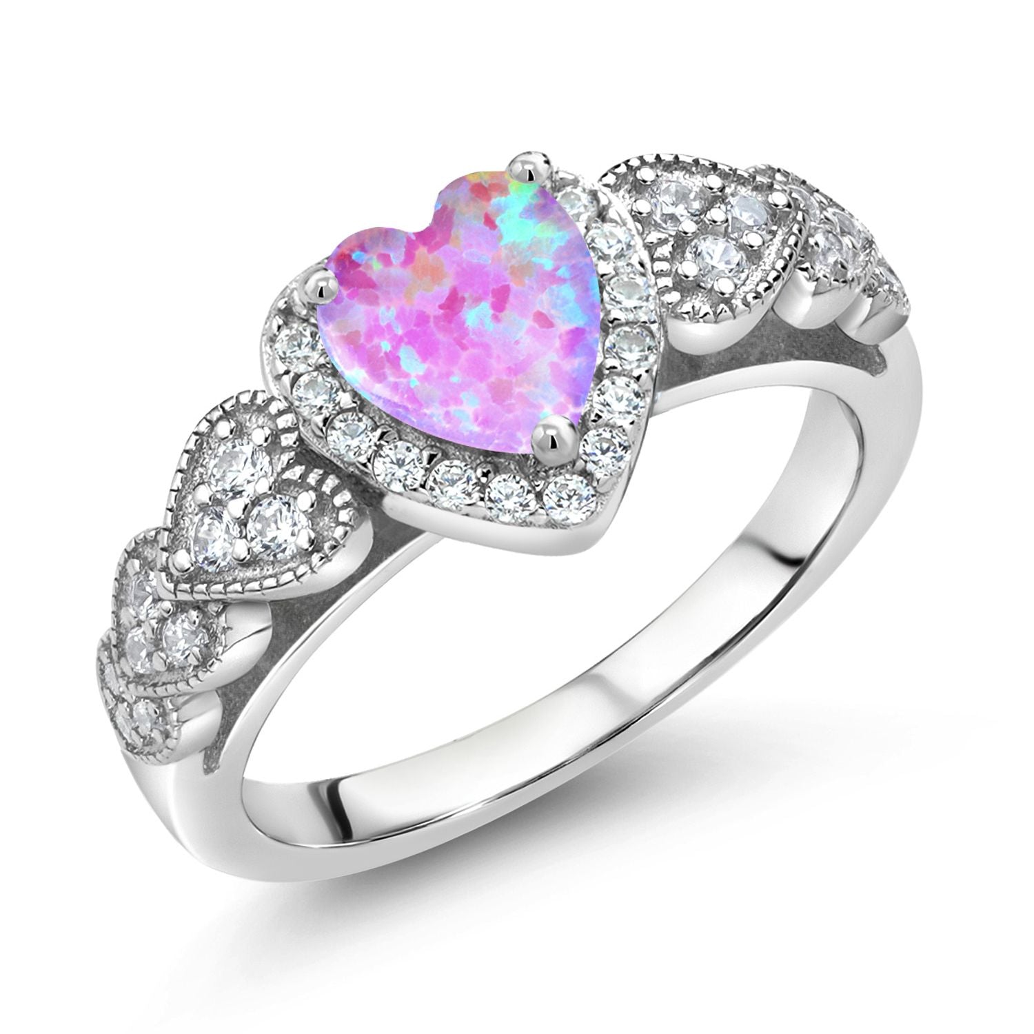 Pink Simulated Opal - October_9_Ring in 925 Sterling Silver
