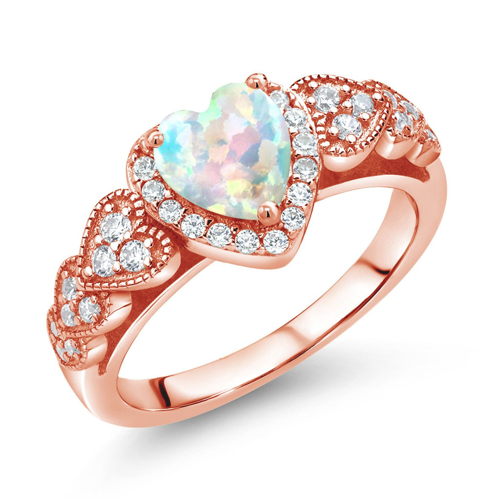 White Simulated Opal - October_7_Ring in 925 Rose Gold Plated Silver