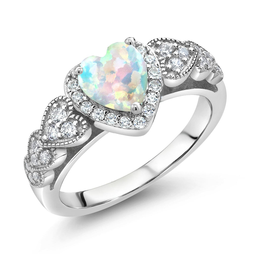 White Simulated Opal - October_6_Ring in 925 Sterling Silver