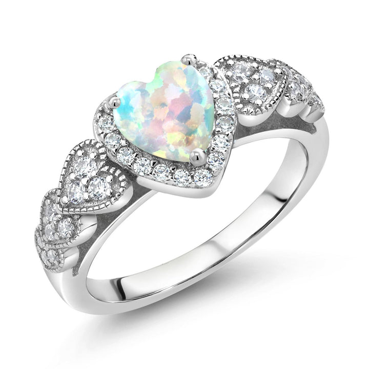 White Simulated Opal - October_9_Ring in 925 Sterling Silver