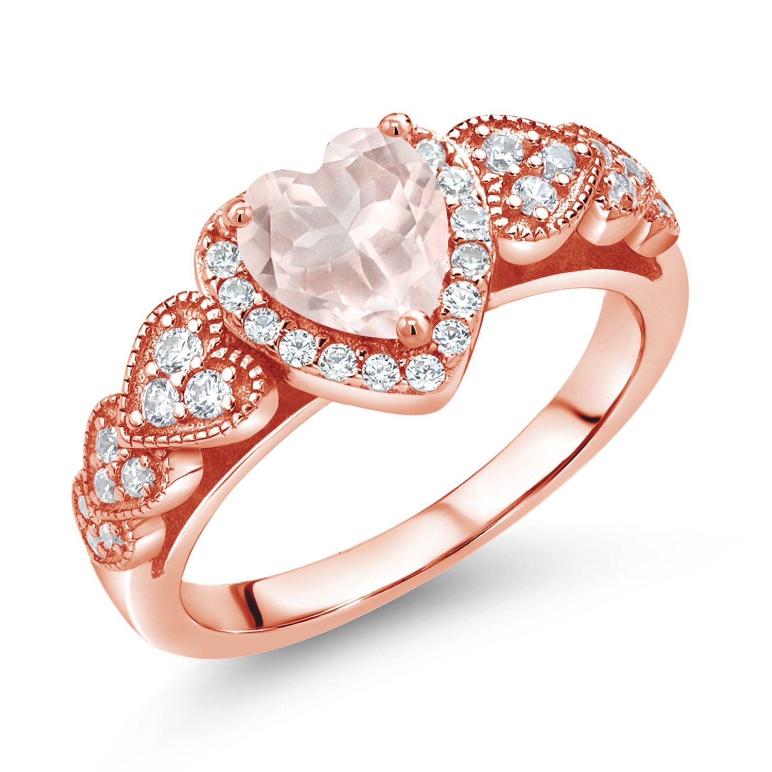 Rose Quartz and Moissanite_9_Ring in 925 Rose Gold Plated Silver