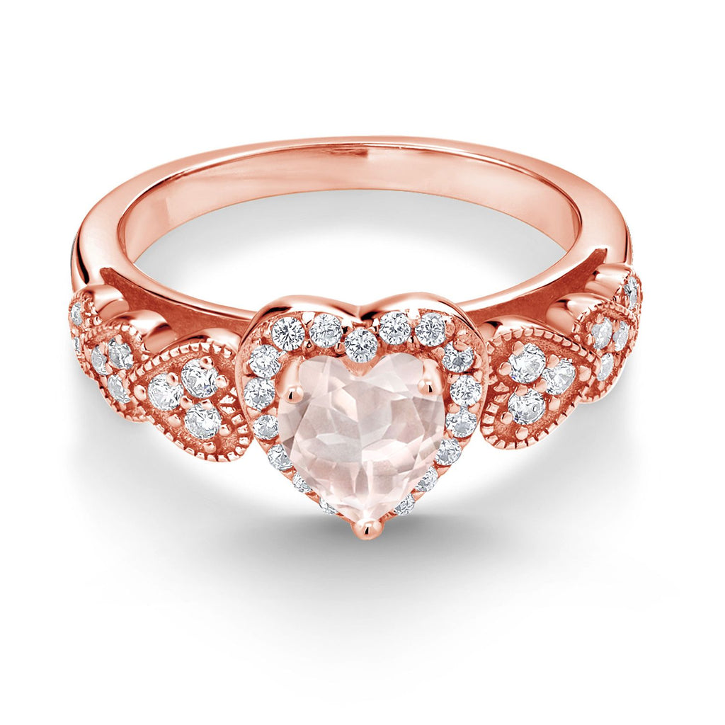 Rose Quartz and Moissanite_9_Ring in 925 Rose Gold Plated Silver