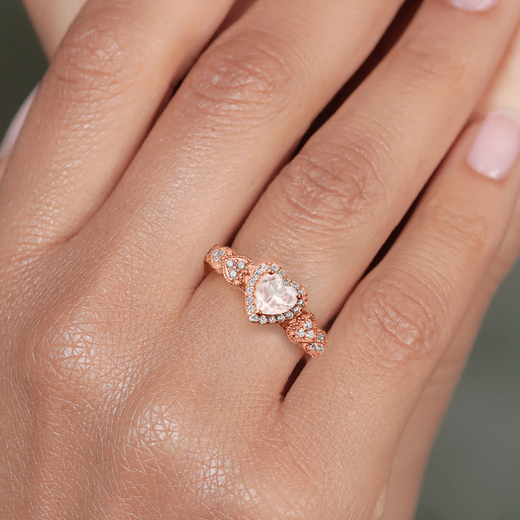 Rose Quartz and Moissanite_9_Ring in 925 Rose Gold Plated Silver