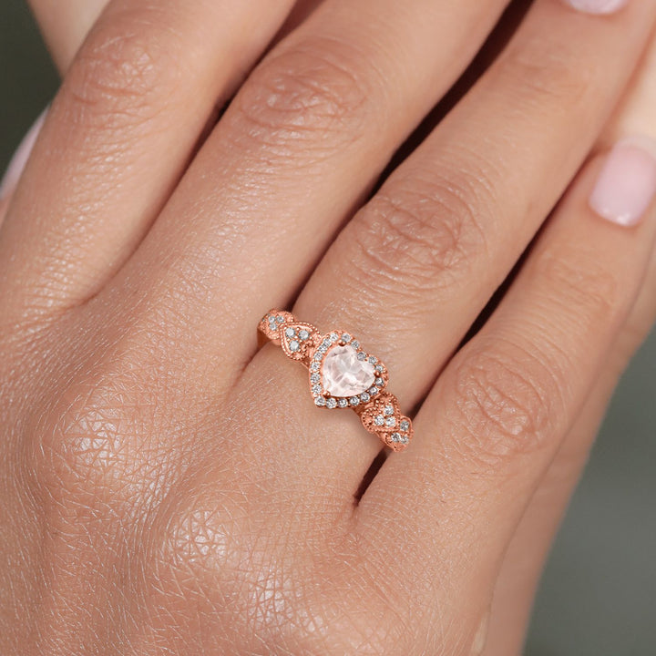 Rose Quartz and Moissanite_9_Ring in 925 Rose Gold Plated Silver