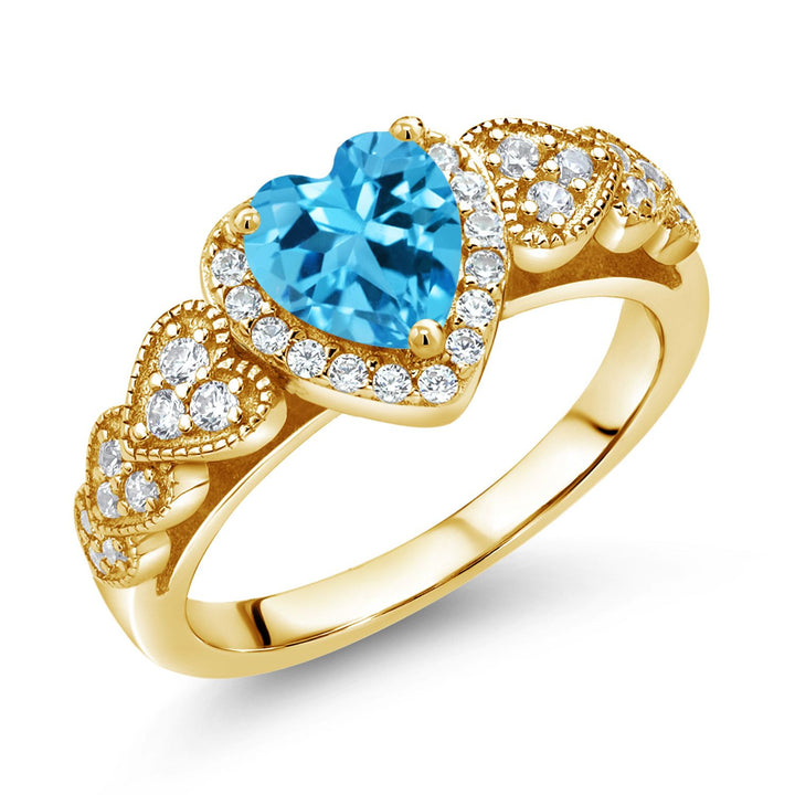 Swiss Blue Topaz_5_Ring in 925 Yellow Gold Plated Silver