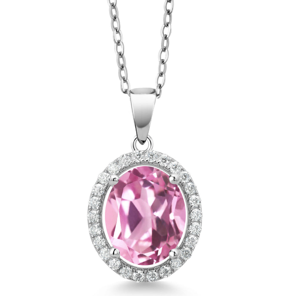 Light Pink Created Sapphire - September_Pendant in 925 Sterling Silver