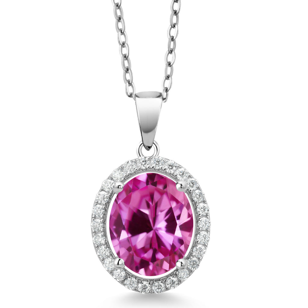 Pink Created Sapphire - September_Pendant in 925 Sterling Silver