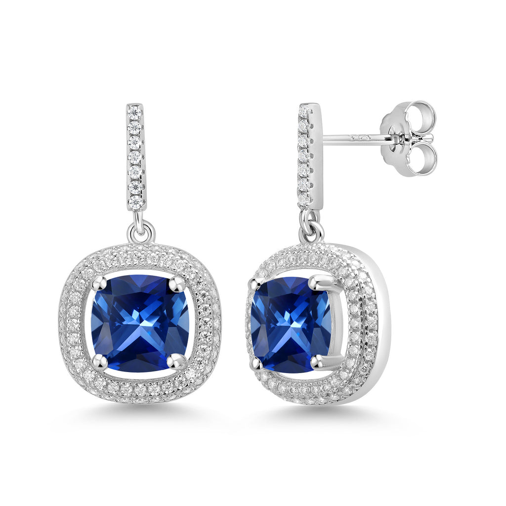 Blue Created Sapphire - September_Earrings in 925 Sterling Silver