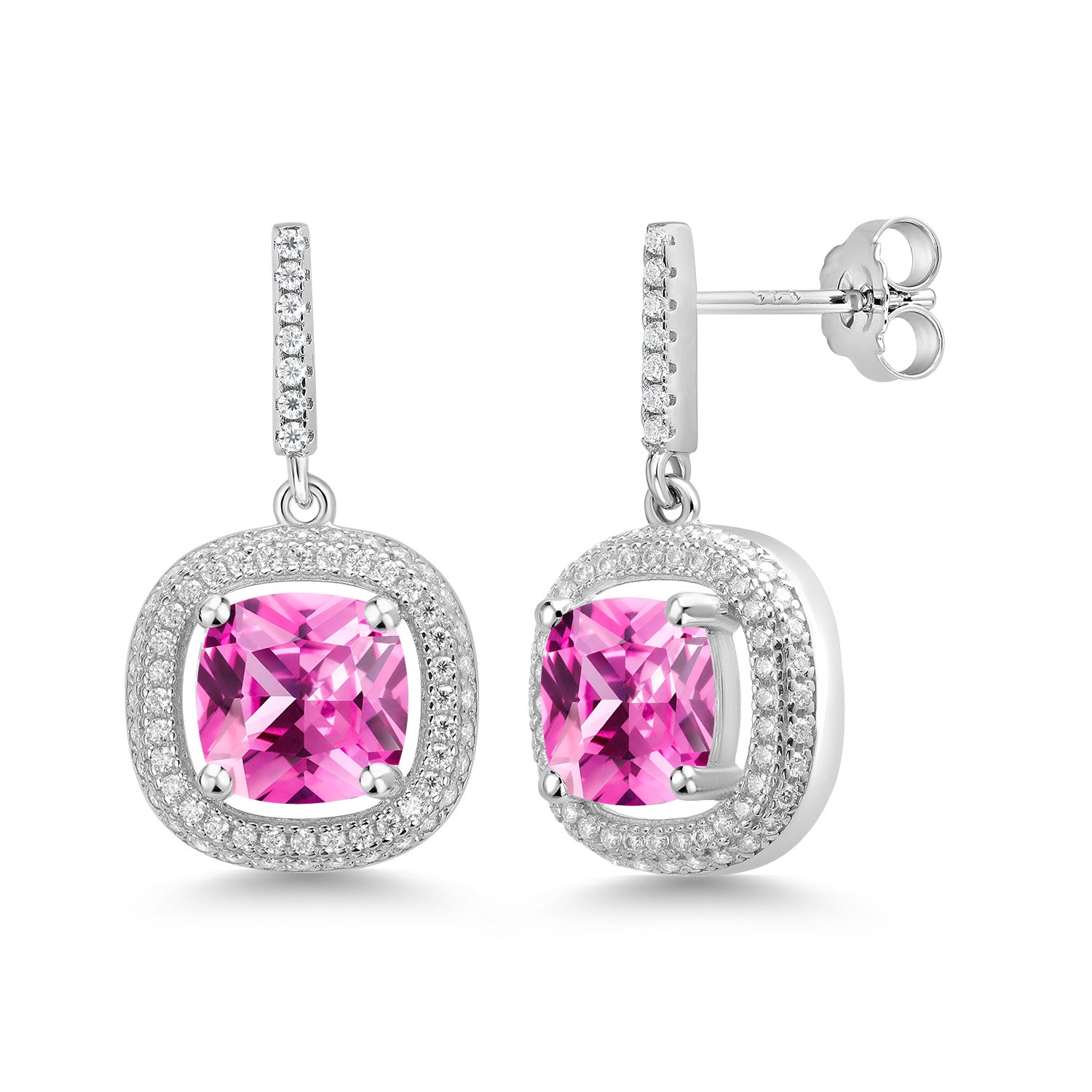 Pink Created Sapphire - September_Earrings in 925 Sterling Silver