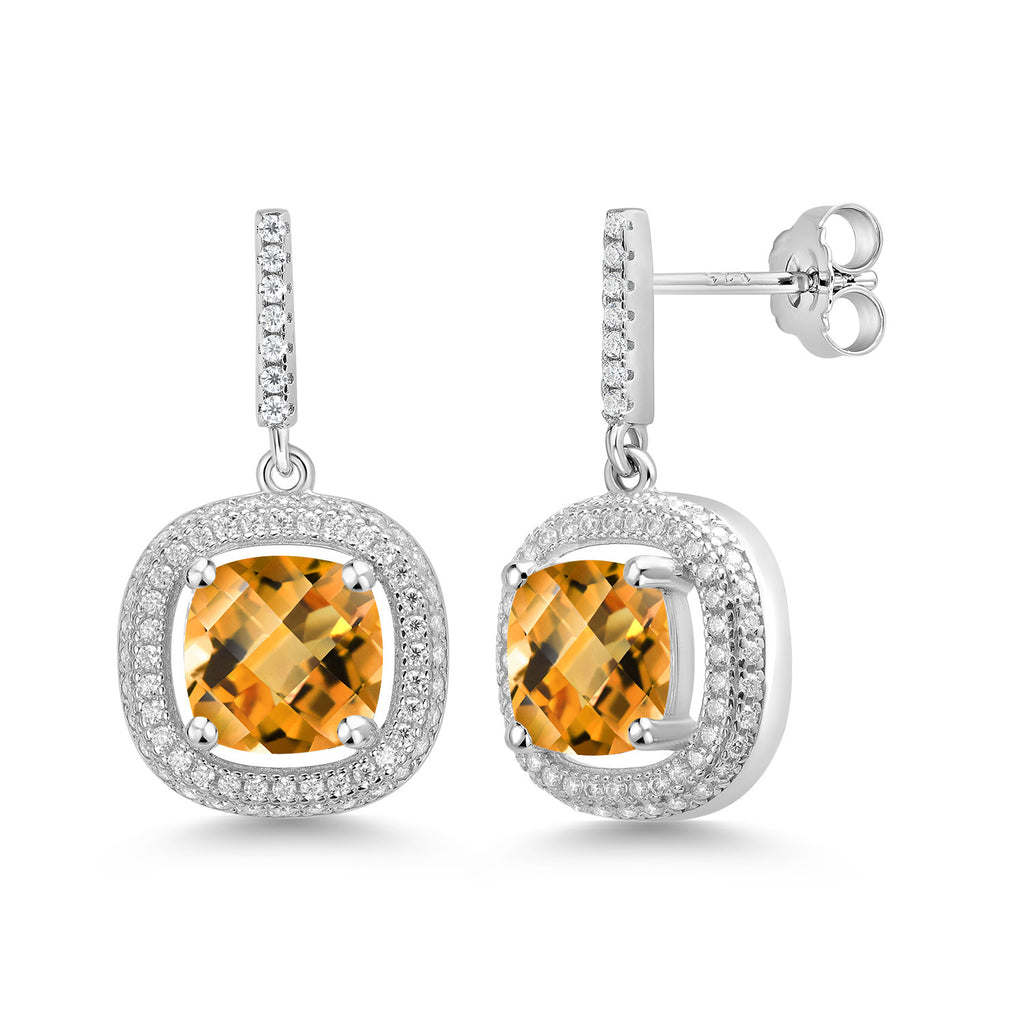 Citrine-Checkerboard - November_Earrings in 925 Sterling Silver
