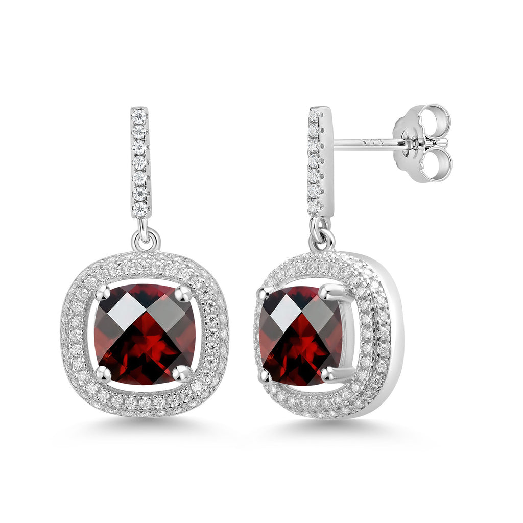 Garnet-Checkerboard - January_Earrings in 925 Sterling Silver