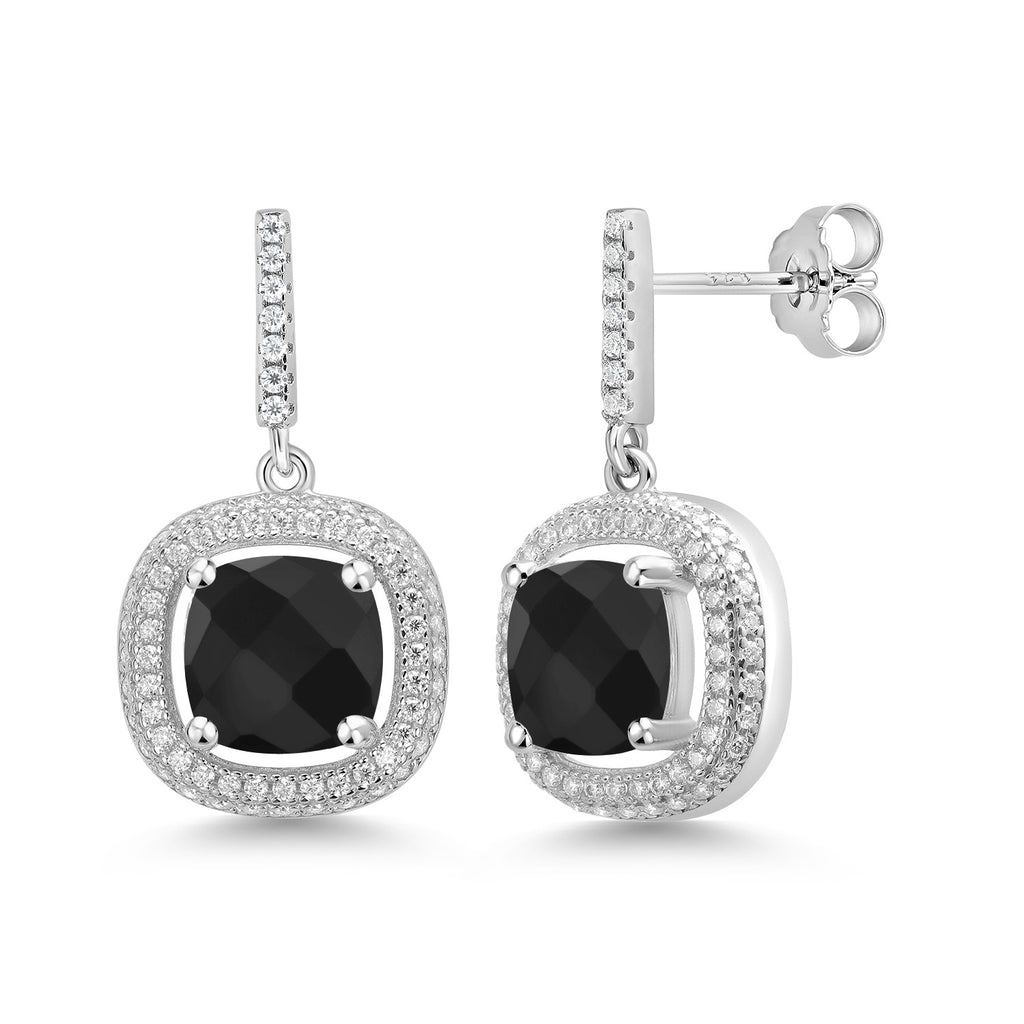 Black Onyx-Checkerboard - December_Earrings in 925 Sterling Silver