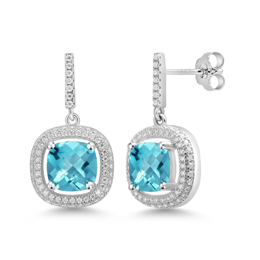 Swiss Blue Topaz-Checkerboard_Earrings in 925 Sterling Silver