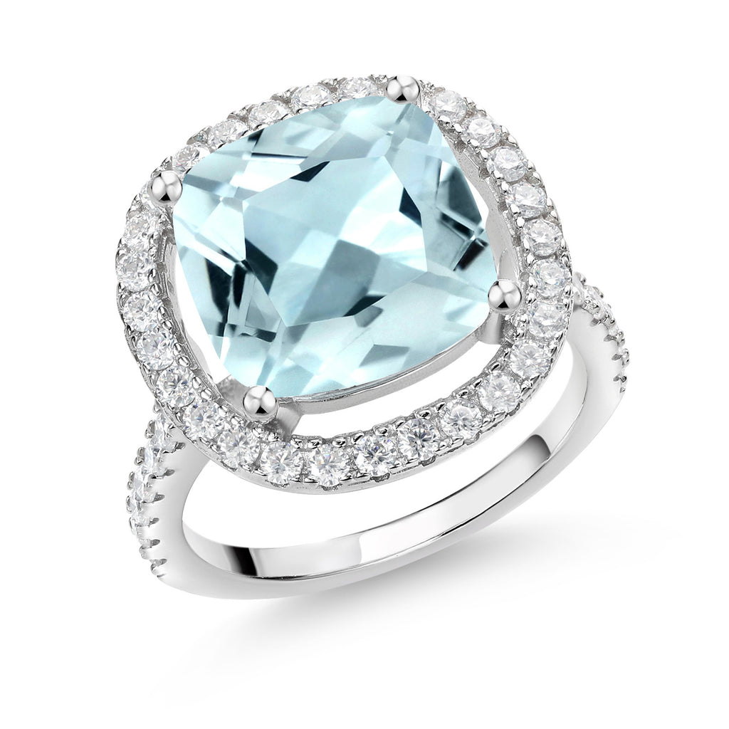 Created Aquamarine - March_5_Ring in 925 Sterling Silver