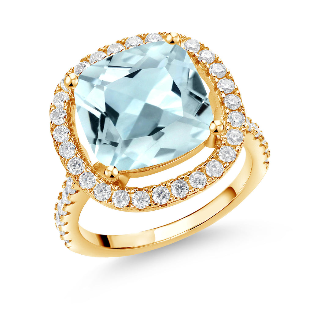 Created Aquamarine - March_5_Ring in 925 Yellow Gold Plated Silver