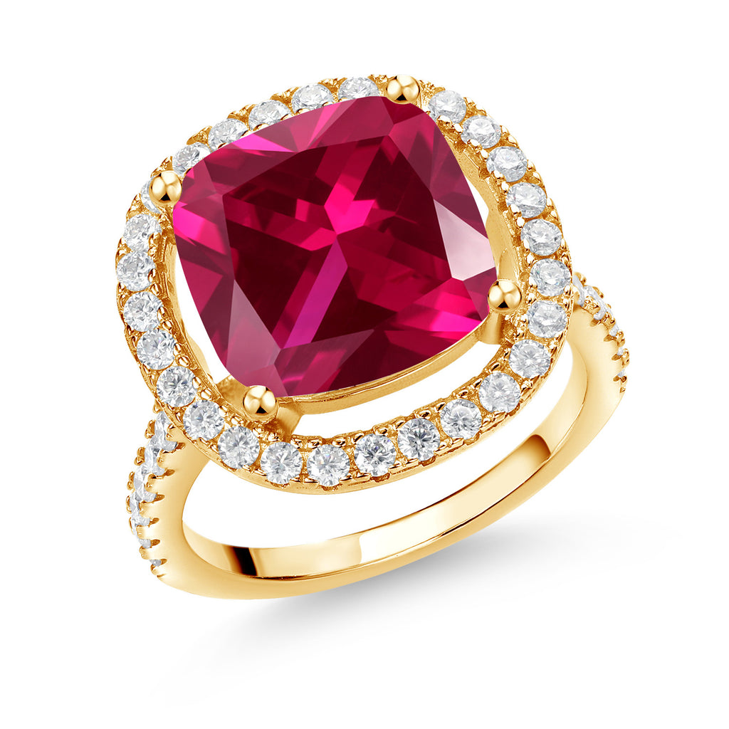 Created Ruby - July_9_Ring in 925 Yellow Gold Plated Silver