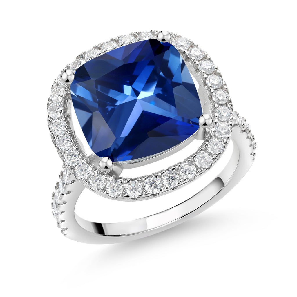 Blue Created Sapphire - September_9_Ring in 925 Sterling Silver